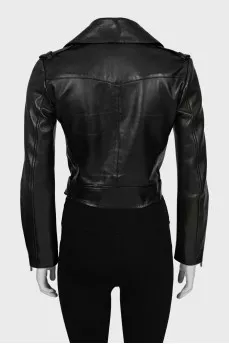 Fitted leather jacket with silver hardware