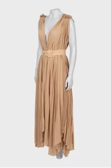 Pleated dress with accent shoulders