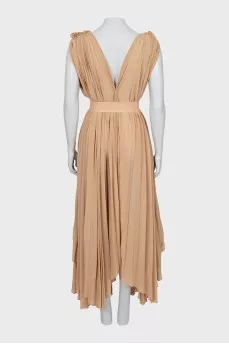 Pleated dress with accent shoulders