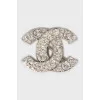 Logo brooch with rhinestones