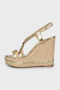 Woven sandals with leather straps