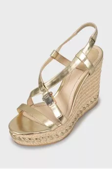 Woven sandals with leather straps