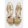 Woven sandals with leather straps