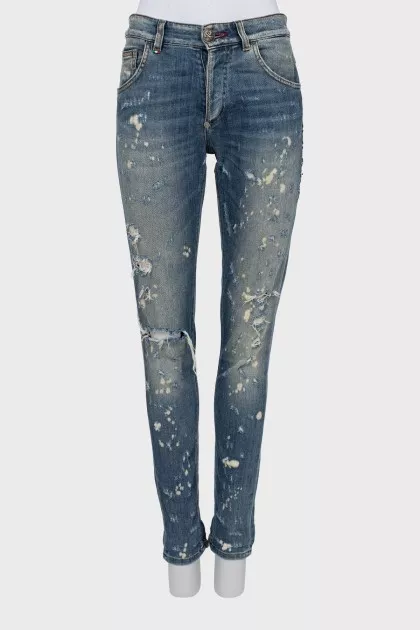 Distressed button down jeans