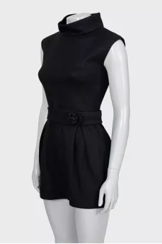 Jumpsuit with belt and high neck