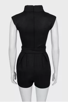 Jumpsuit with belt and high neck