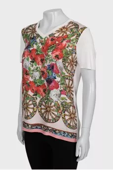 Printed silk straight-fit T-shirt