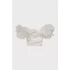 White blouse with puff sleeves and tag