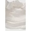 White blouse with puff sleeves and tag