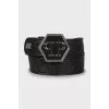 Leather belt with logo buckle