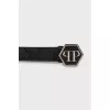Leather belt with logo buckle