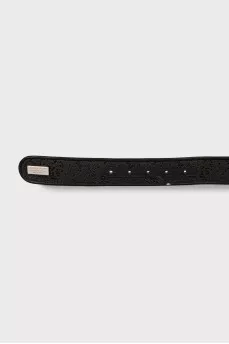 Leather belt with logo buckle