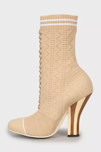 Textile ankle boots with shaped heels