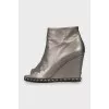 Silver peep-toe ankle boots