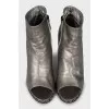 Silver peep-toe ankle boots