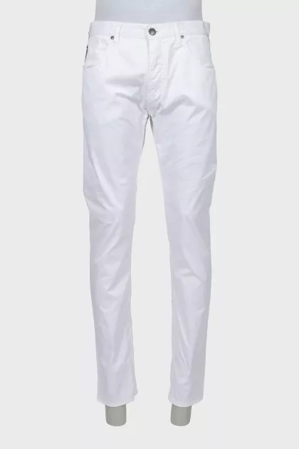 Men's white regular fit trousers