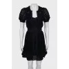 Woven dress with puff sleeves