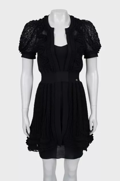 Woven dress with puff sleeves
