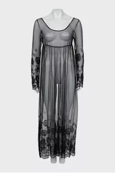 Embroidered Mesh Maxi Dress