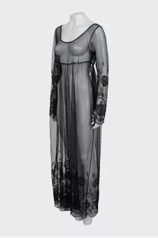 Embroidered Mesh Maxi Dress