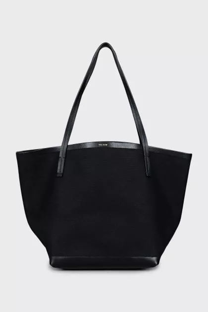 Textile shopper with leather handles