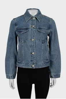 Denim jacket with logo on sleeves