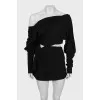 Black asymmetrical dress with tag