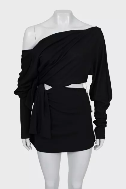 Black asymmetrical dress with tag