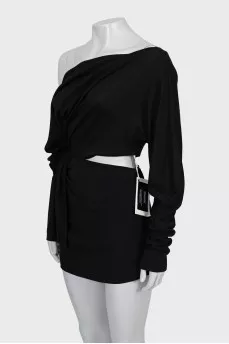 Black asymmetrical dress with tag
