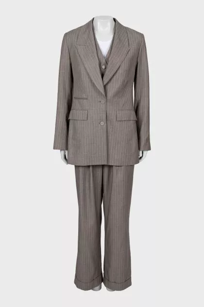 Suit with striped vest
