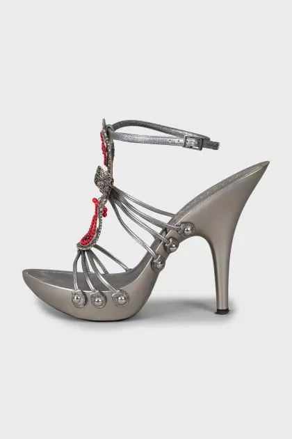 Silver sandals decorated with beads