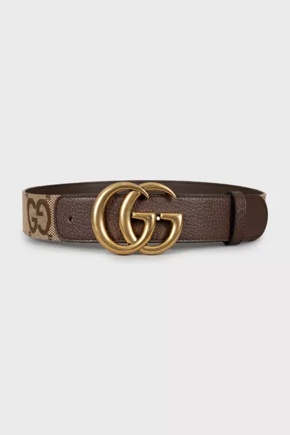 Belt made of leather and textiles in a signature print