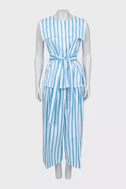 Striped vest and culotte suit