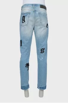 Men's blue jeans with patches