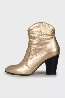 Gold ankle boots with wooden heel
