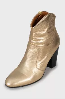 Gold ankle boots with wooden heel
