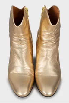 Gold ankle boots with wooden heel