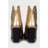 Gold ankle boots with wooden heel