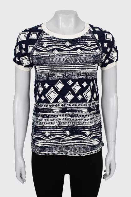 Knitted T-shirt in a combined print