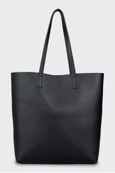 Leather shopping bag with gold logo