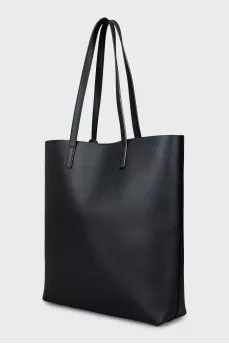 Leather shopping bag with gold logo