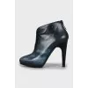 Abstract print square toe ankle boots