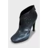 Abstract print square toe ankle boots