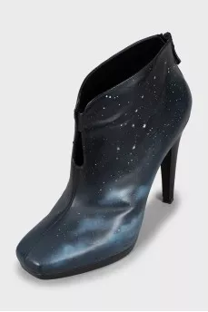Abstract print square toe ankle boots