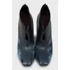 Abstract print square toe ankle boots