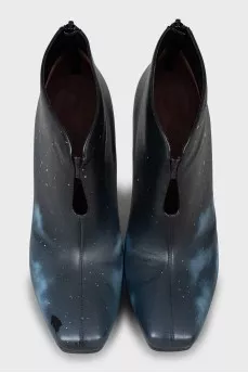 Abstract print square toe ankle boots