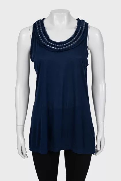 Blue tank top with raw edge