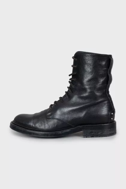 Black leather lace-up boots