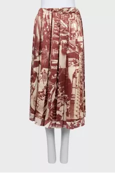 Pleated silk wrap skirt