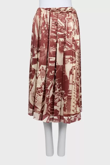 Pleated silk wrap skirt
